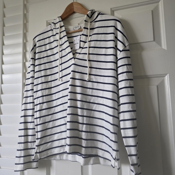 J Crew Striped V-neck hoodie M NEW NWT - Picture 2 of 7